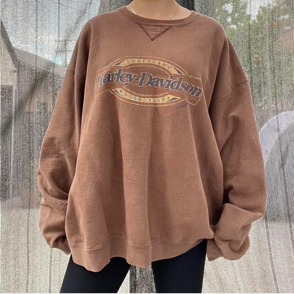 🤎 Vintage Harley-Davidson Brown Crewneck Sweatshirt Graphic Sweatshirt Y2K 2000s